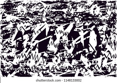 Distressed background in black and white texture with dots, spots, scratches and lines. Abstract vector illustration