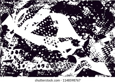 Distressed background in black and white texture with nets, dots, spots, scratches and lines. Abstract 
 illustr