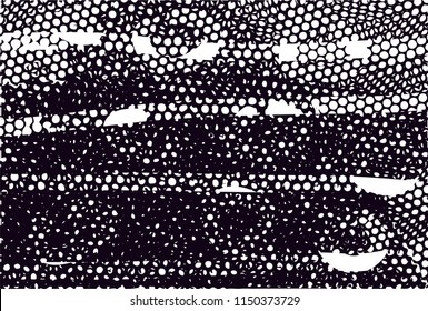 Distressed background in black and white texture with nets, dots, spots, scratches and lines. Abstract 
 illustration