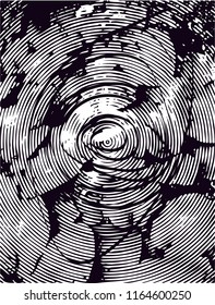 Distressed background in black and white texture with  circular shapes,dark spots, scratches and lines. Abstract vector illustration