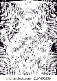 Distressed background in black and white texture with  circular shapes,dark spots, scratches and lines. Abstract vector illustration