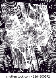 Distressed background in black and white texture with  circular shapes,dark spots, scratches and lines. Abstract vector illustration