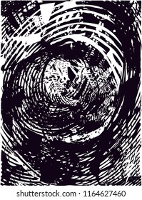 Distressed background in black and white texture with  circular shapes,dark spots, scratches and lines. Abstract vector illustration