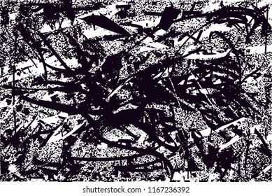 Distressed background in black and white texture with  dark spots, scratches and lines. Abstract vector illustration