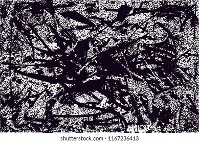Distressed background in black and white texture with  dark spots, scratches and lines. Abstract vector illustration