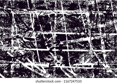 Distressed background in black and white texture with  dark spots, scratches and lines. Abstract vector illustration