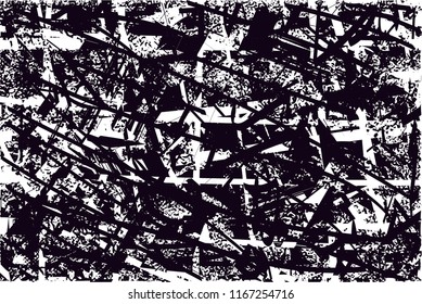 Distressed background in black and white texture with  dark spots, scratches and lines. Abstract vector illustration