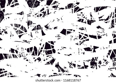 Distressed background in black and white texture with  dark spots, scratches and lines. Abstract vector illustration