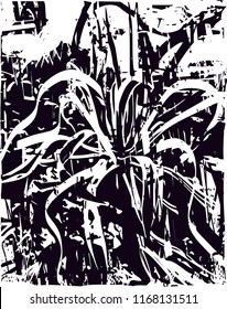 Distressed background in black and white texture from agave cacti with  dark spots, scratches and lines. Abstract vector illustration