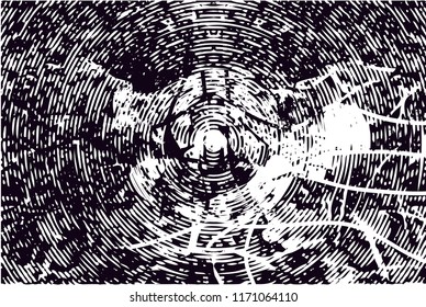 Distressed background in black and white texture with circles, spots, scratches and lines. Abstract vector illustration