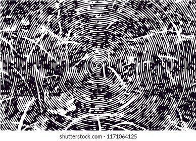 Distressed background in black and white texture with circles, spots, scratches and lines. Abstract vector illustration