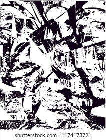 Distressed background in black and white texture from agave cacti with  dark spots, scratches and lines. Abstract vector illustration