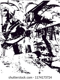 Distressed background in black and white texture from agave cacti with  dark spots, scratches and lines. Abstract vector illustration