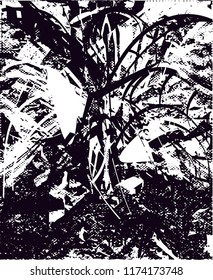 Distressed background in black and white texture from agave cacti with  dark spots, scratches and lines. Abstract vector illustration
