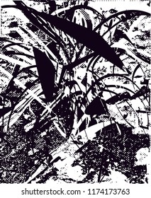 Distressed background in black and white texture from agave cacti with  dark spots, scratches and lines. Abstract vector illustration
