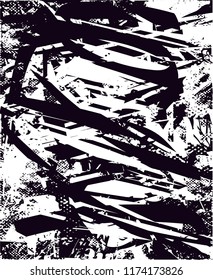 Distressed background in black and white texture from agave cacti with  dark spots, scratches and lines. Abstract vector illustration