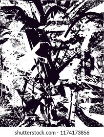 Distressed background in black and white texture from agave cacti with  dark spots, scratches and lines. Abstract vector illustration