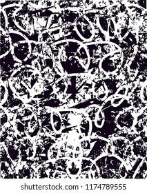 Distressed background in black and white texture with  dark spots, scratches and lines. Abstract vector illustration