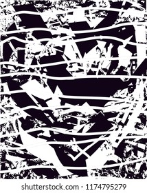 Distressed background in black and white texture with  dark spots, scratches and lines. Abstract vector illustration