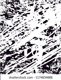 Distressed background in black and white texture with  dark spots, scratches and lines. Abstract vector illustration