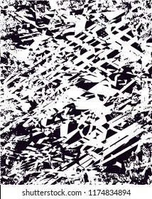 Distressed background in black and white texture with  dark spots, scratches and lines. Abstract vector illustration