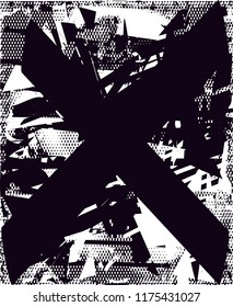 Distressed background in black and white texture with  dark spots, scratches and lines. Abstract vector illustration