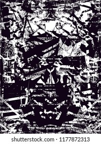 Distressed background in black and white texture with  dark spots, scratches and lines. Abstract vector illustration