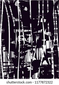 Distressed background in black and white texture with  dark spots, scratches and lines. Abstract vector illustration