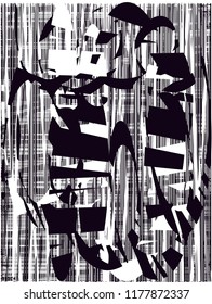 Distressed background in black and white texture with  dark spots, scratches and lines. Abstract vector illustration