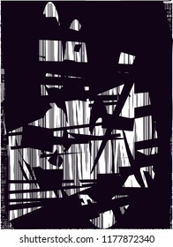 Distressed background in black and white texture with  dark spots, scratches and lines. Abstract vector illustration