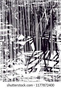 Distressed background in black and white texture with  dark spots, scratches and lines. Abstract vector illustration