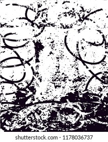 Distressed background in black and white texture with  dark spots, scratches and lines. Abstract vector illustration
