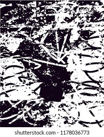 Distressed background in black and white texture with  dark spots, scratches and lines. Abstract vector illustration