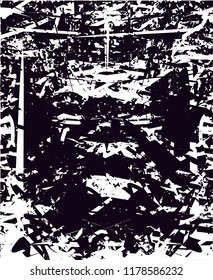 Distressed background in black and white texture with  dark spots, scratches and lines. Abstract vector illustration