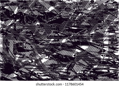Distressed background in black and white texture with  dark spots, scratches and lines. Abstract vector illustration