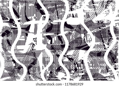 Distressed background in black and white texture with  dark spots, scratches and lines. Abstract vector illustration