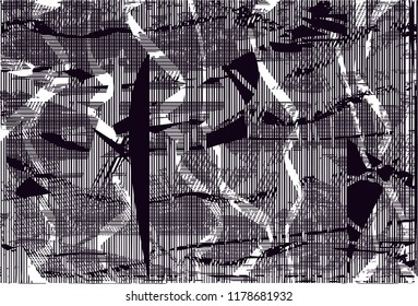 Distressed background in black and white texture with  dark spots, scratches and lines. Abstract vector illustration