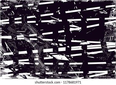 Distressed background in black and white texture with  dark spots, scratches and lines. Abstract vector illustration