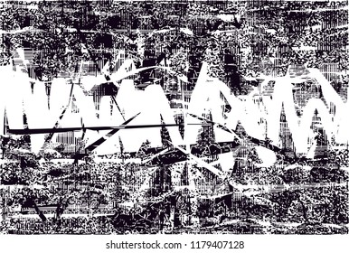 Distressed background in black and white texture with  dark spots, scratches and lines. Abstract vector illustration