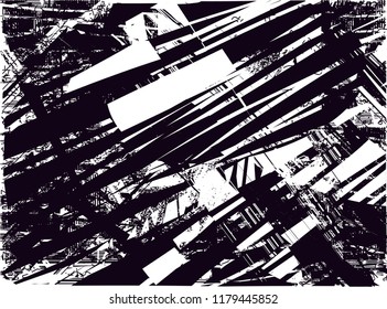 Distressed background in black and white texture with  dark spots, scratches and lines. Abstract vector illustration