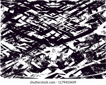 Distressed background in black and white texture with  dark spots, scratches and lines. Abstract vector illustration