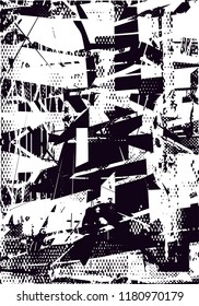 Distressed background in black and white texture with  dark spots, scratches and lines. Abstract vector illustration