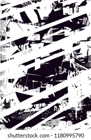 Distressed background in black and white texture with  dark spots, scratches and lines. Abstract vector illustration