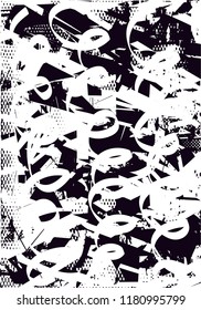 Distressed background in black and white texture with  dark spots, scratches and lines. Abstract vector illustration