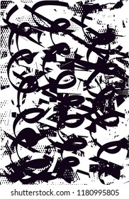 Distressed background in black and white texture with  dark spots, scratches and lines. Abstract vector illustration