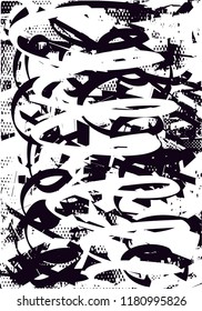 Distressed background in black and white texture with  dark spots, scratches and lines. Abstract vector illustration
