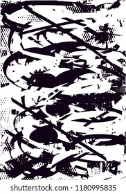 Distressed background in black and white texture with  dark spots, scratches and lines. Abstract vector illustration