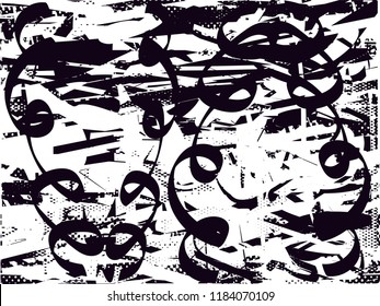 Distressed background in black and white texture with  dark spots, scratches and lines. Abstract vector illustration
