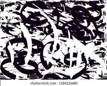 Distressed background in black and white texture with  dark spots, scratches and lines. Abstract vector illustration