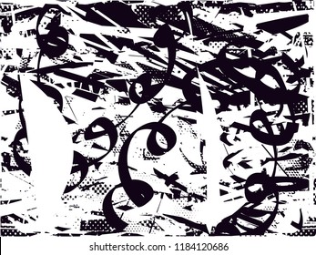 Distressed background in black and white texture with  dark spots, scratches and lines. Abstract vector illustration